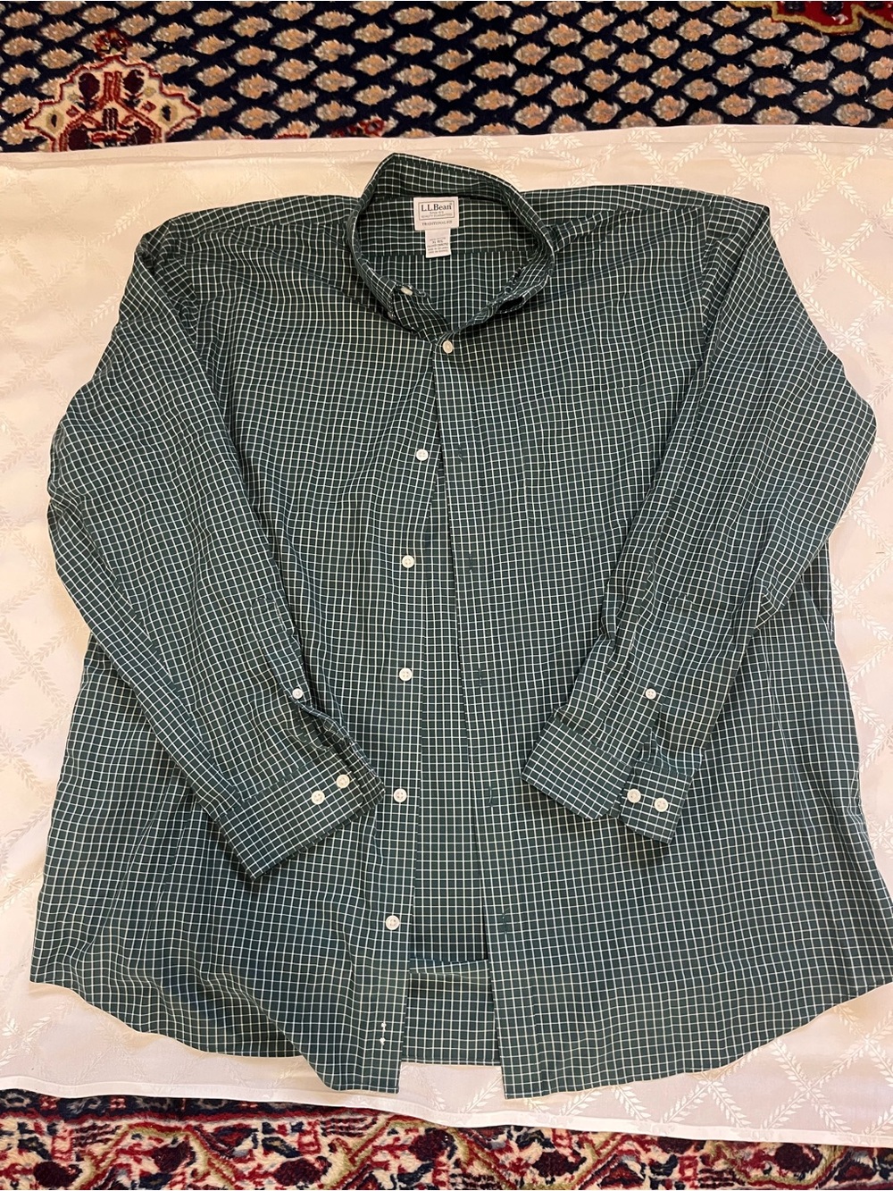L.L. Bean Men’s Dark Green Windowpane Button-Down Shirt
